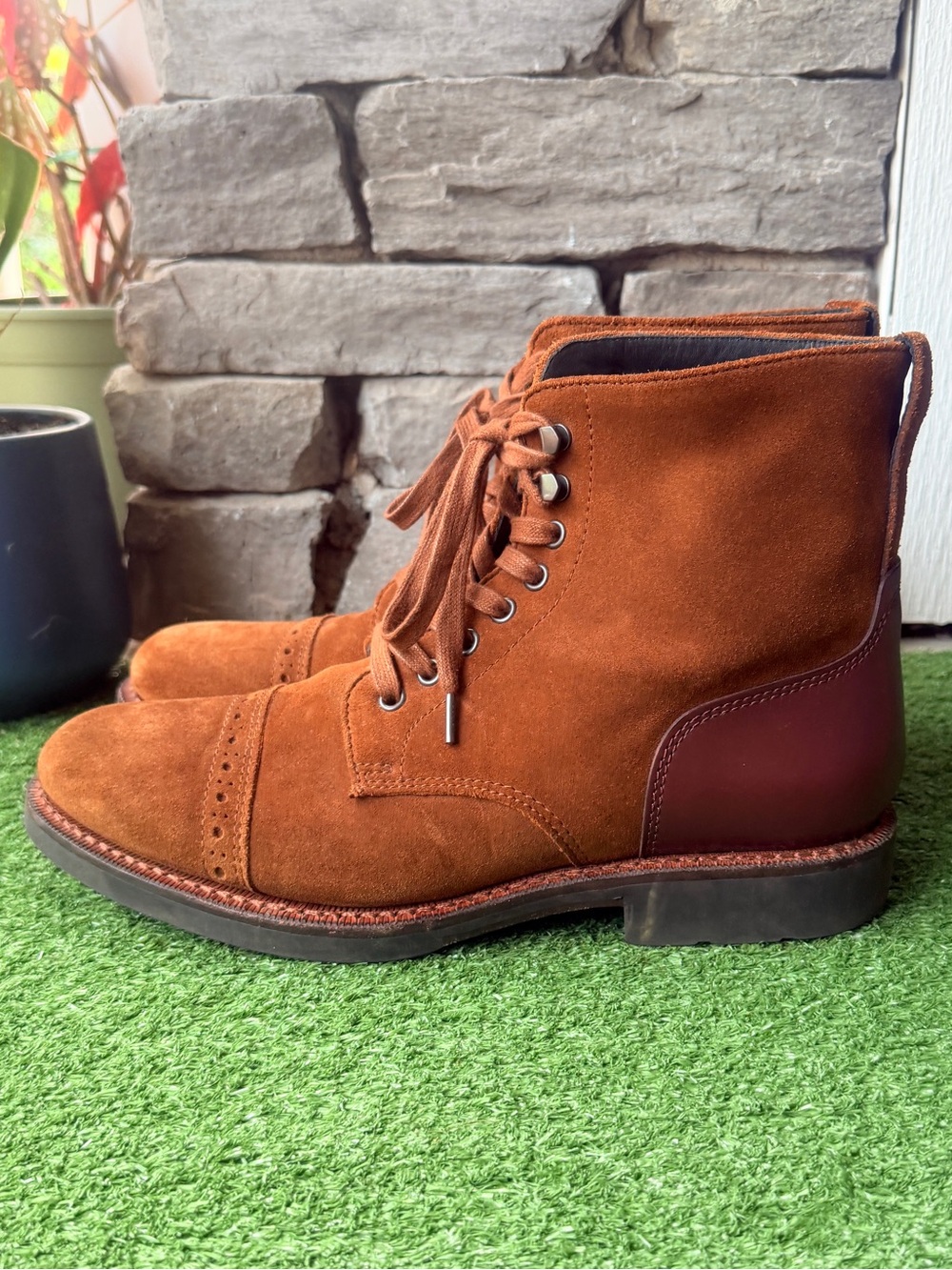 Coach Bleecker Cap Toe Suede Toffee Brown Leather Mens Boots